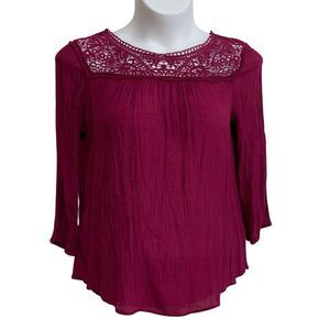 St. John’s Bay Peasant Top Womens Size Large Purple Long Sleeve Lightweight Lace